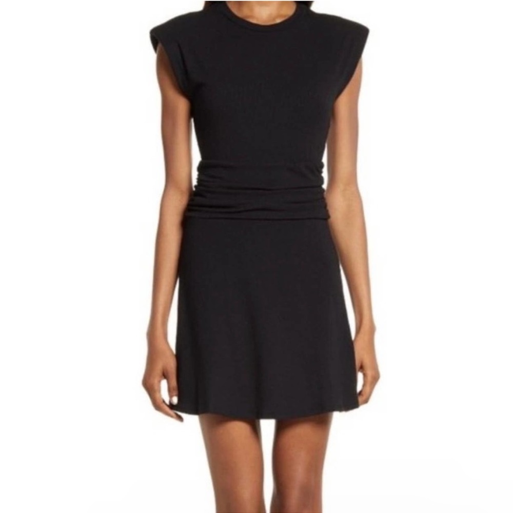 AFRM “Jazlyn” Ruched Ribbed Open Back Mini Dress in Noir (Black): Sz S